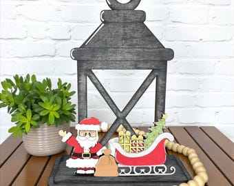 Santa & Sleigh  / Presents / Christmas Tree Wooden Lantern Tea Light Interchangeable Decor / Sleigh / Interchangeable Insert ONLY