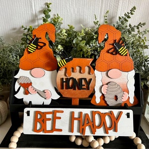 Bee Happy Interchangeable Wagon Decor / Wooden Wagon / Busy Bee / Honey / Tray Decor / PAINTED  or  Tier Tray Decor