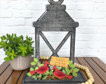 Cardinal Remembrance Bird Wooden Lantern Tea Light Interchangeable Decor / With You / Shelf & Table Decor / Interchangeable Insert ONLY