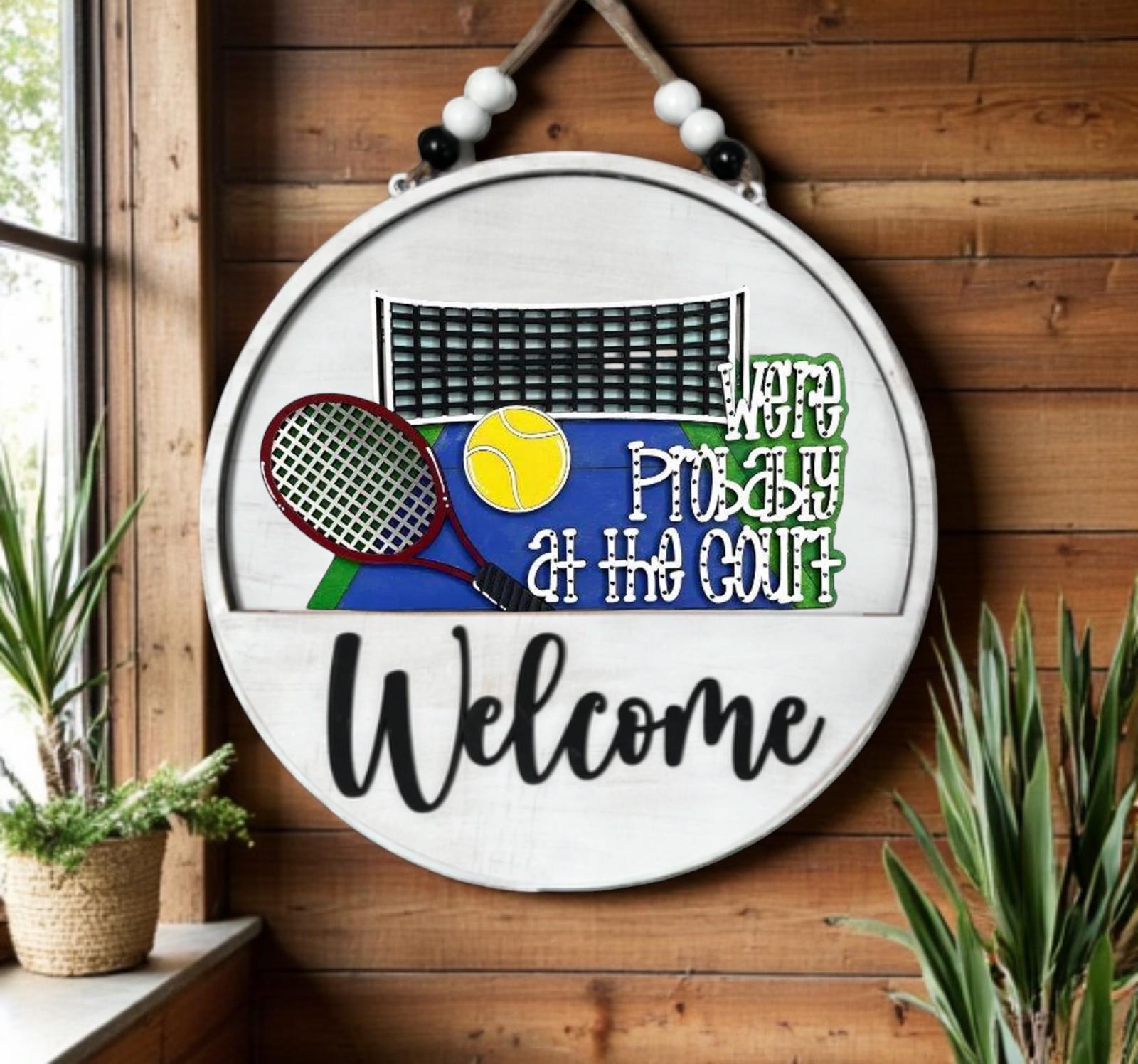 Tennis Racket Insert At the Court / Racket / Tennis Ball / Net / Welcome Front Door Sign ...