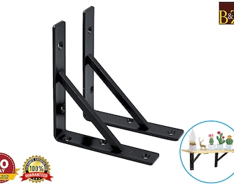 B&Z Heavy Duty Angle Brace Shelf Brackets Industrial Rustic Hand Made Iron Shelf Fixing Scaffold Board Rustic Oak Mental Solid Wood Shelves