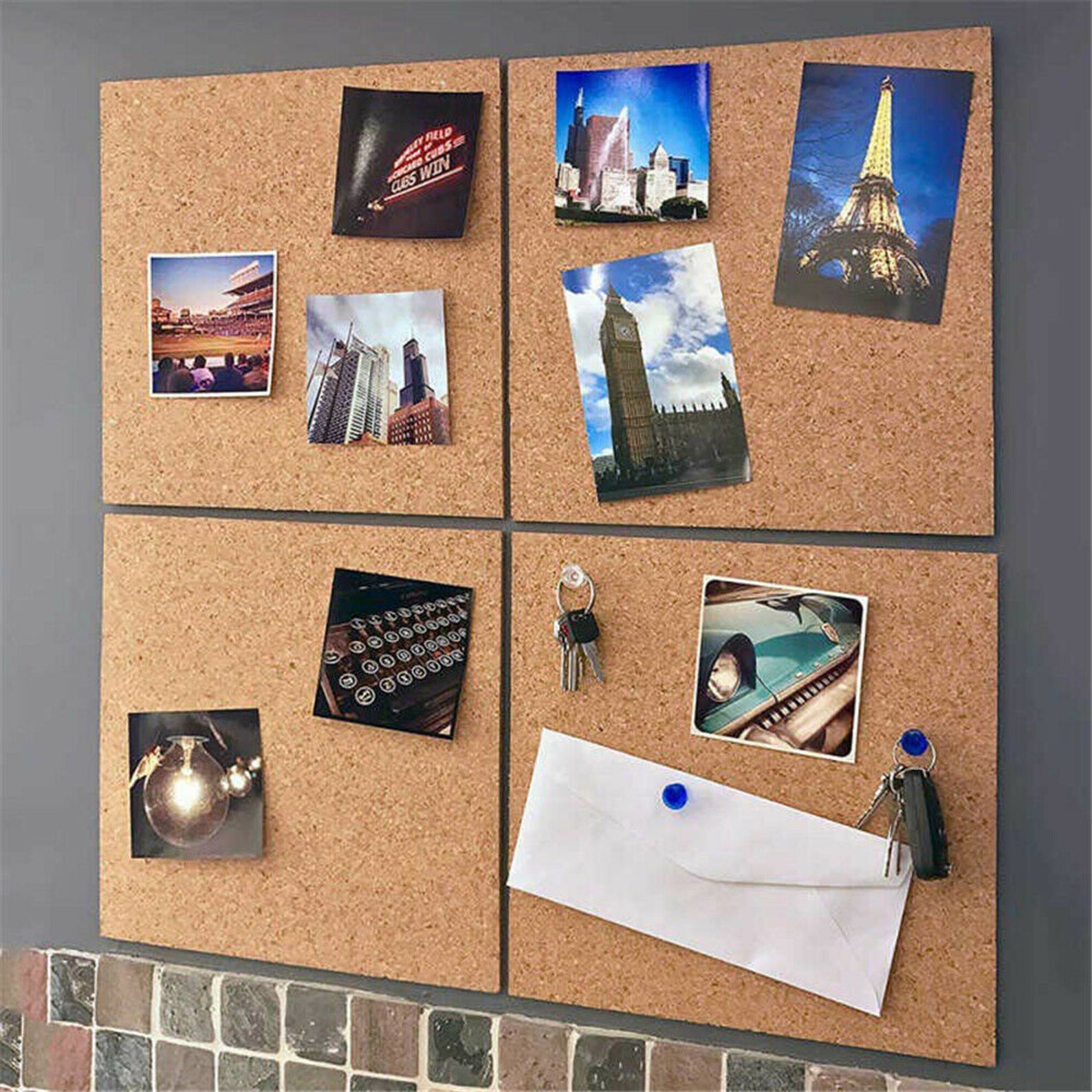 B&Z Self Adhesive Sticky Cork Board Square Tiles Mini Wall Bulletin