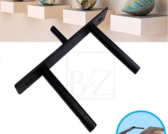 B&Z Custom Made Extremely Heavy Duty Invisible Floating Shelf Support Bracket With Back Rod Wall Support