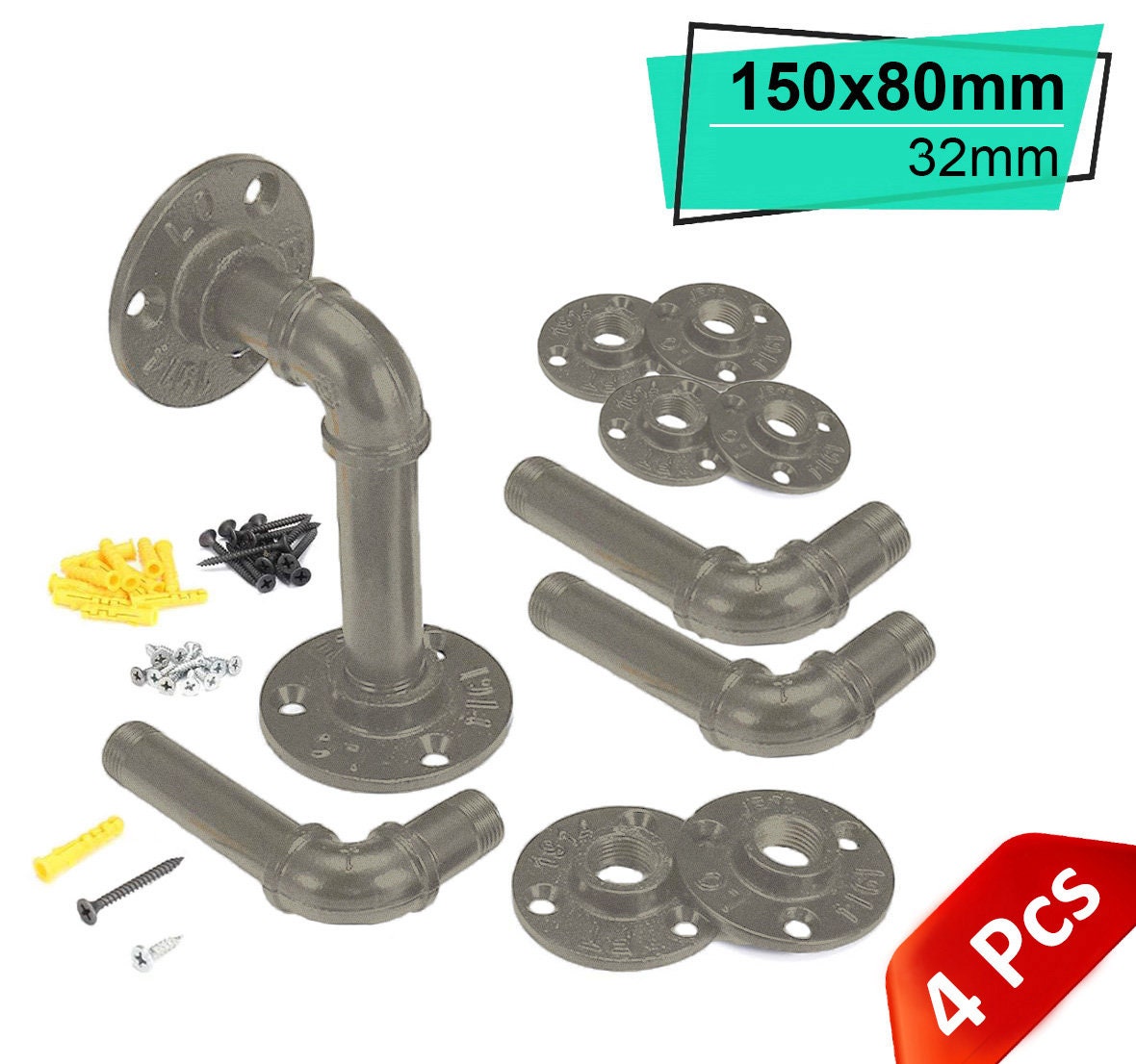 B&Z Industrial Pipe Shelf Brackets Vintage Steam Punk for Book Shelf