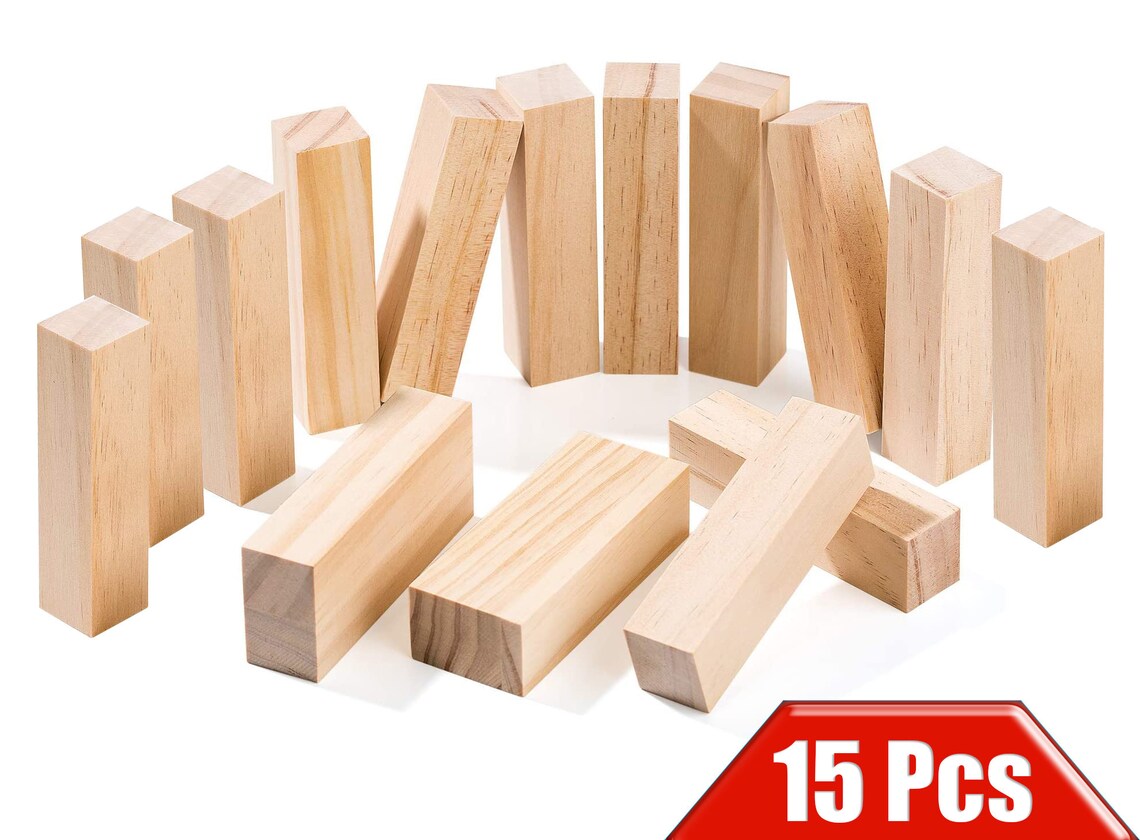 B&Z 15 Pcs Pine Wood Carving Blocks Kit Unfinished Whittling Etsy