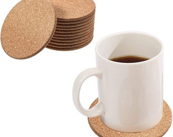B&Z - 12 X Round Cork Coasters Coffee Mat Drink Tea Cup Coaster Cork Hot Cup Mat Mug Pad - Plain Round Heat Insulation Non Slip | Set of 12