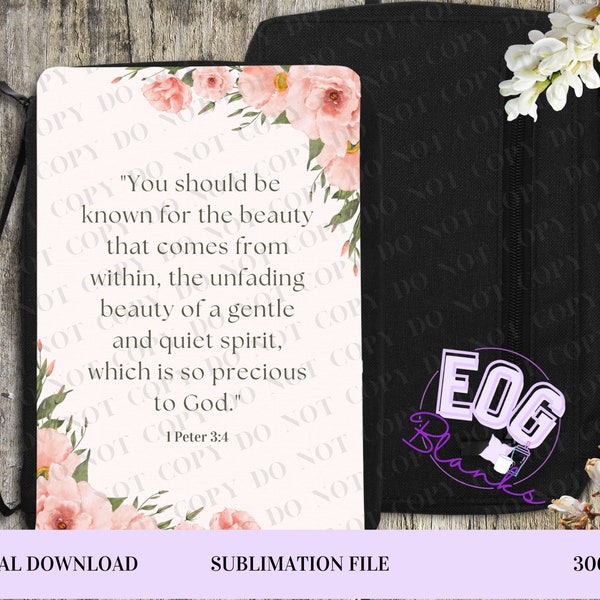 Bible Cover Sublimation PNG Design, Pink design ...known for the beauty that comes from within 1Peter 3:4