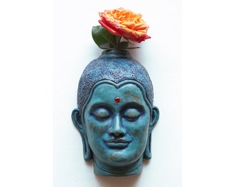 Buddha Buddhist Ceramic Flower Wall Vase with Bindi Jewel Worship Meditation Item Glaze Handmade