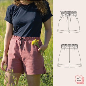 Pantalones cortos de verano de lino // Patrón de costura digital // Talla UE 32-44 (alemán/inglés)