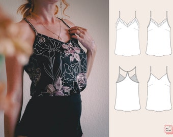 Camisole Top mit Spitze // digitales Schnittmuster// Größe EU 32-46 (DEUTSCH)