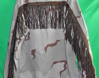 Fringe Camo Jacket Western Cowboy Upcycled Desert Camouflage Coat Festival Apparel Finished military Jacket Up-cycled, Desert Camouflage