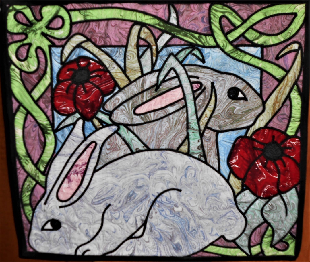 Stained Glass Primitive Rabbit Celtic Rabbit Stained Glass Quilted Wall Hanging - Etsy
