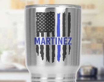 Personalized Police Tumbler, Thin Blue Line Tumbler, Blue Lives Matter, Police Officer Gift, Back the Blue, Police Academy Gift, Police Flag