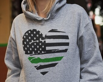 Thin Green Line Hoodie, Back the Green Military Hoodie, Support Our Troops Border Patrol Park Rangers Gift, Best Christmas Gift for Military