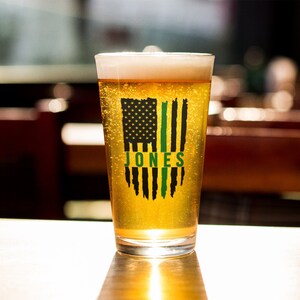 Personalized Military Pint Glass, Back the Green Military Glass, Gift for Military, Thin Green Line Pint, Support Our Troops,Military Spouse