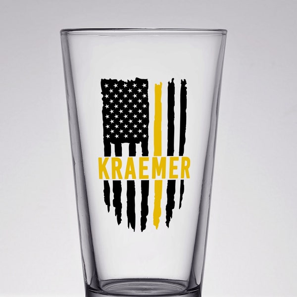 Personalized Dispatcher Pint, Thin Gold Line Pint, Dispatcher Gift, 911 Dispatcher Gift, Thin Yellow Line Gift , Custom Dispatcher Flag
