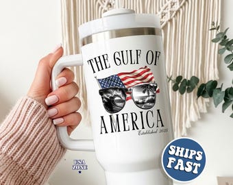 Gulf of America 40oz Tumbler, Steel Travel Cup,  Patriotic Summer Beach Gift