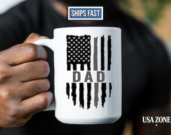 Correctional Officer Mug, Thin Gray Line Flag 15oz Ceramic Coffee Cup for Dad, Prison Guard, Jailer Custom Last Name