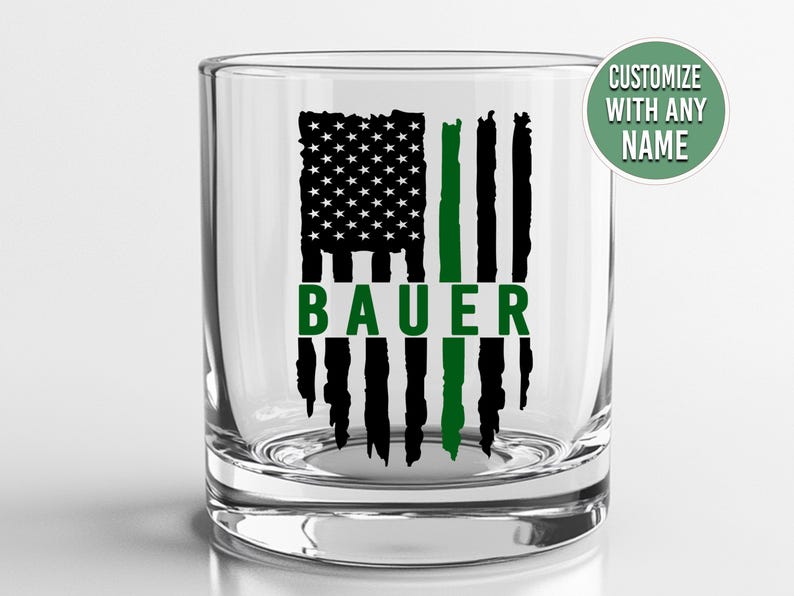 Personalized Border Patrol Whiskey Glass, Border Patrol Gift, Park Ranger Gift, Thin Green Line Glass, Customs and Border Glass, CBP Glass image 2
