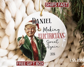 Personalized Electrician Ornament | Funny Electrician Trump Christmas Ornament | Custom Electrician Gift
