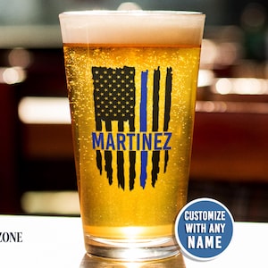 Personalized Police Officer Pint Glass, Thin Blue Line Academy Graduation Gift, Law Enforcement Retirement