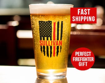 Personalized Firefighter Beer Pint, Thin Red Line Pint, Firefighter Gift, Custom Firefighter, Fireman Gift, Firefighter Glass, Fireman Pint