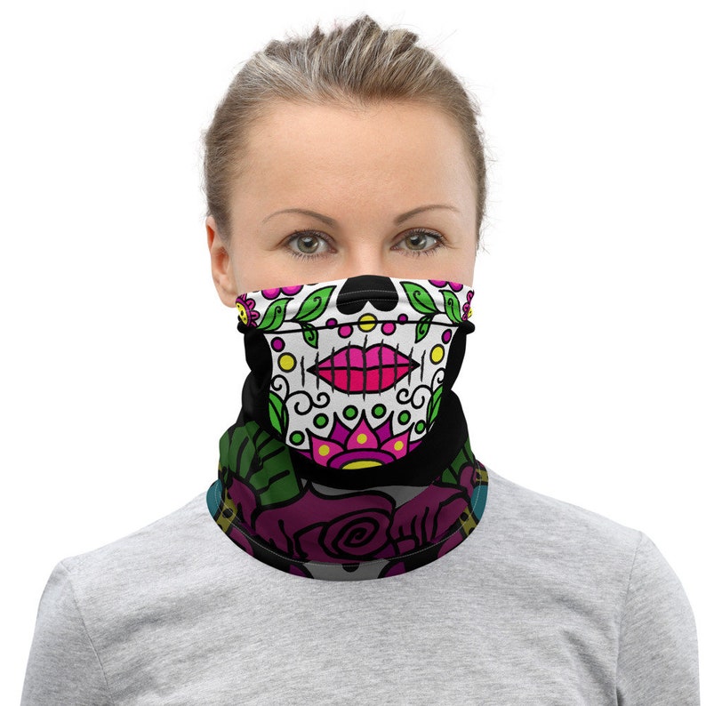 Sugar Skull Neck Gaiter Half Skeleton Design MultiUse Bandana Etsy