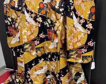 Authentic Japanese Silk Uchikake | Crane & Plum Blossom Wedding Kimono | Made in Japan