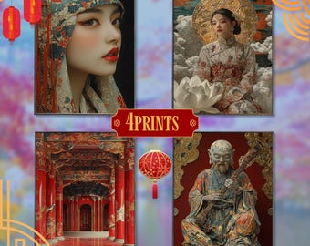 Chinesische Kunst Portraits | Traditionelle Chinesische Mädchen Kunst | Kulturelle asiatische Wanddekor | Elegante orientalische Kunstdrucke | Druckbare chinesische Kunst Set