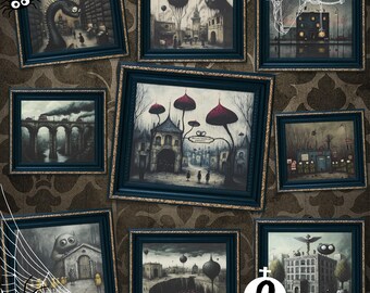 Benvenuti a Poveglia / Creature fantasy oscure / Arte magica e stravagante / Decorazioni per città incantate / Stampe artistiche oscure lucide / Set di arte murale stampabile