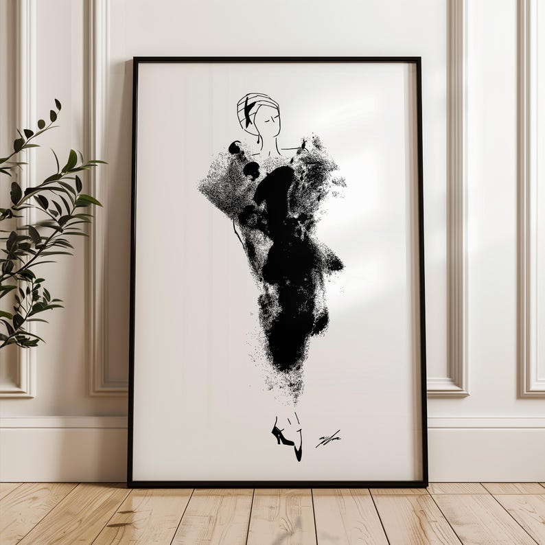 Fashion Sketch Art Print: Paint and Pen Illustration (Digital Download) image 1