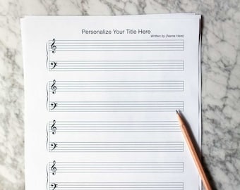 PRINTABLE Personalized Sheet Music, BLANK Sheet Music, Music Bars, Editable PDF, Instant Download