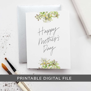 May include: Printable card with a floral border and the text "Happy Mother's Day" in black cursive writing.