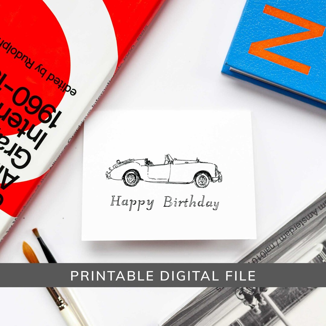 PRINTABLE Car Birthday Card, Kids Coloring Card, Print and Color, Kids ...