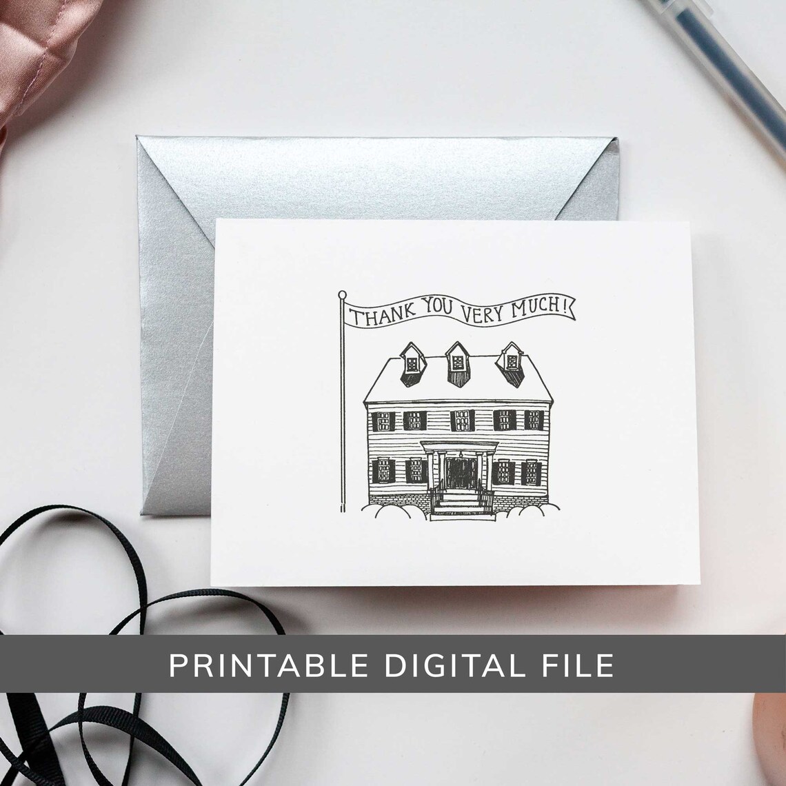 Printable Thank You Card: Hand-drawn House (PDF) - Etsy