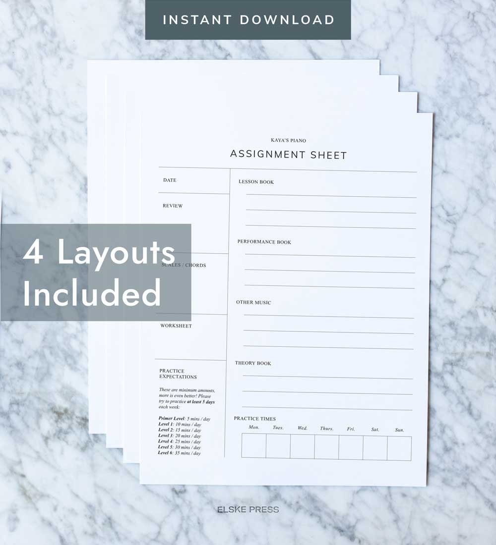 Music Assignment Sheet, Piano Practice Tracker, Music Teacher Planner ...