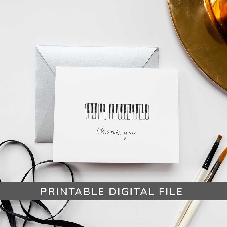 Thank You Card for Piano Teachers, Piano Card, PRINTABLE Teacher Card