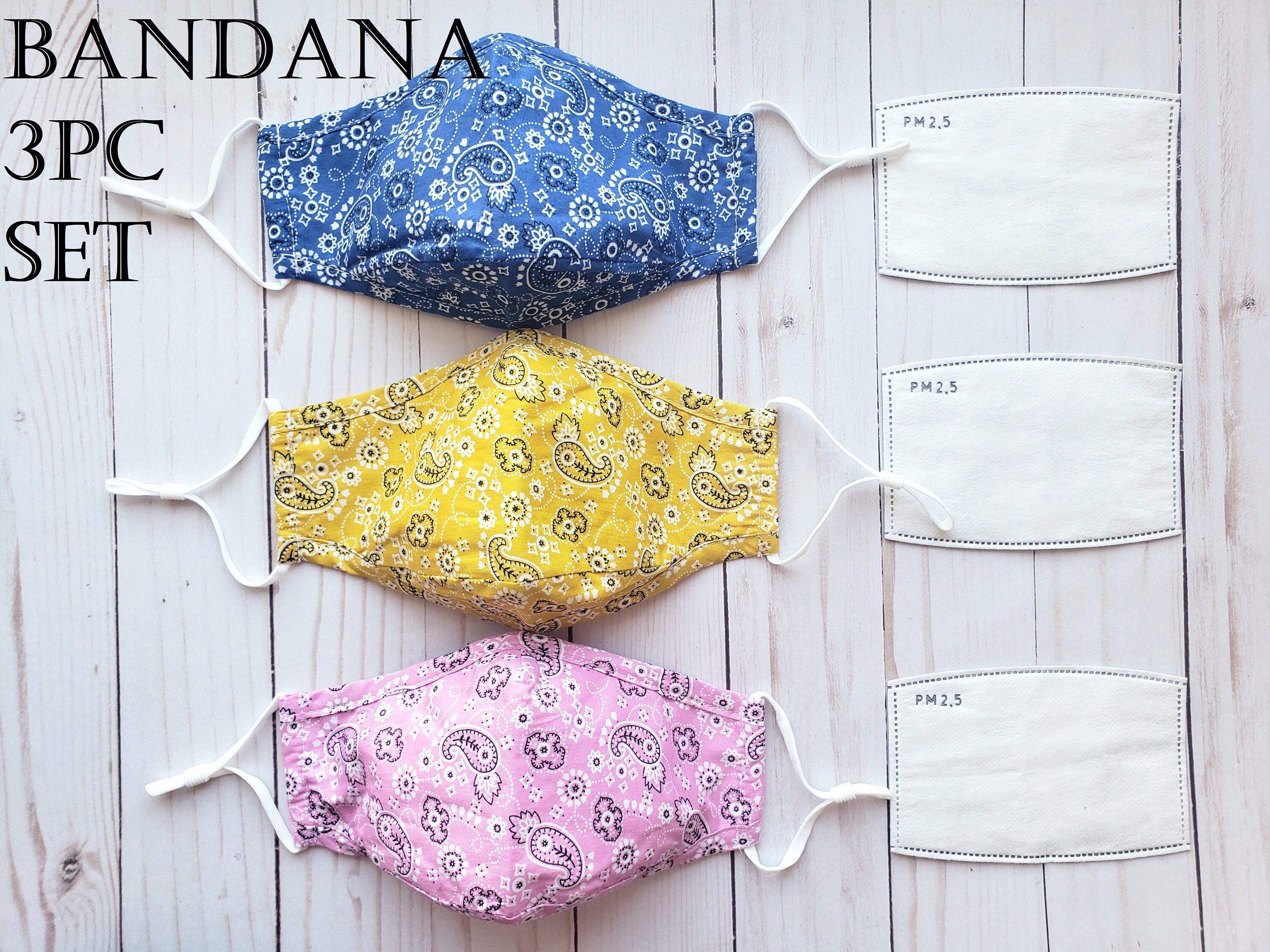 Set of 3 Face Masks Nose Wire Adjustable Adult Face Mask Etsy