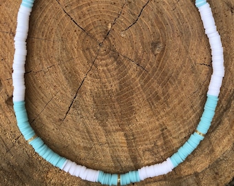Handmade Heishi Beaded Necklace, Boho Beach Necklace, Surfer Necklace, Beach Necklace