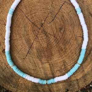 Handmade Heishi Beaded Necklace, Boho Beach Necklace, Surfer Necklace, Beach Necklace