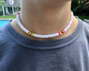 Handmade Heishi Aloha Beaded Choker Necklace with Star Charms, Boho Beach Necklace, Surfer Necklace, Beach Necklace