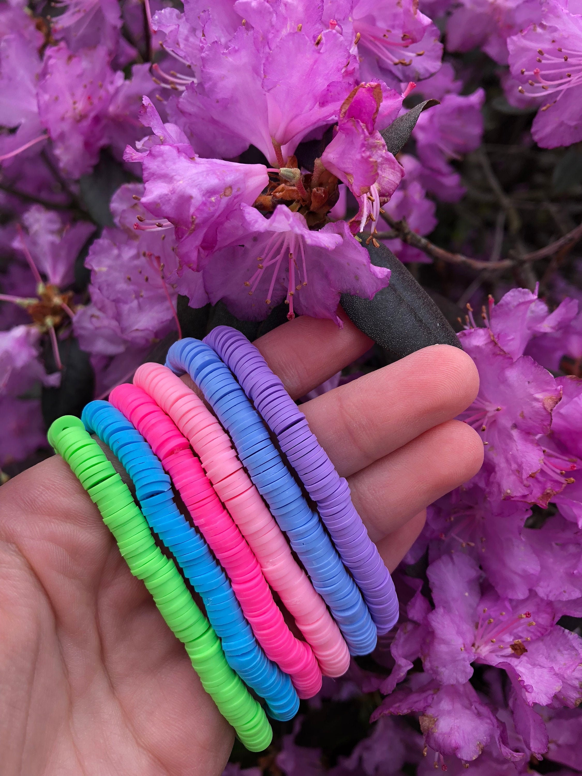 Colorful Vinyl Disc Beaded Elastic Bracelets 6mm Heishi Etsy