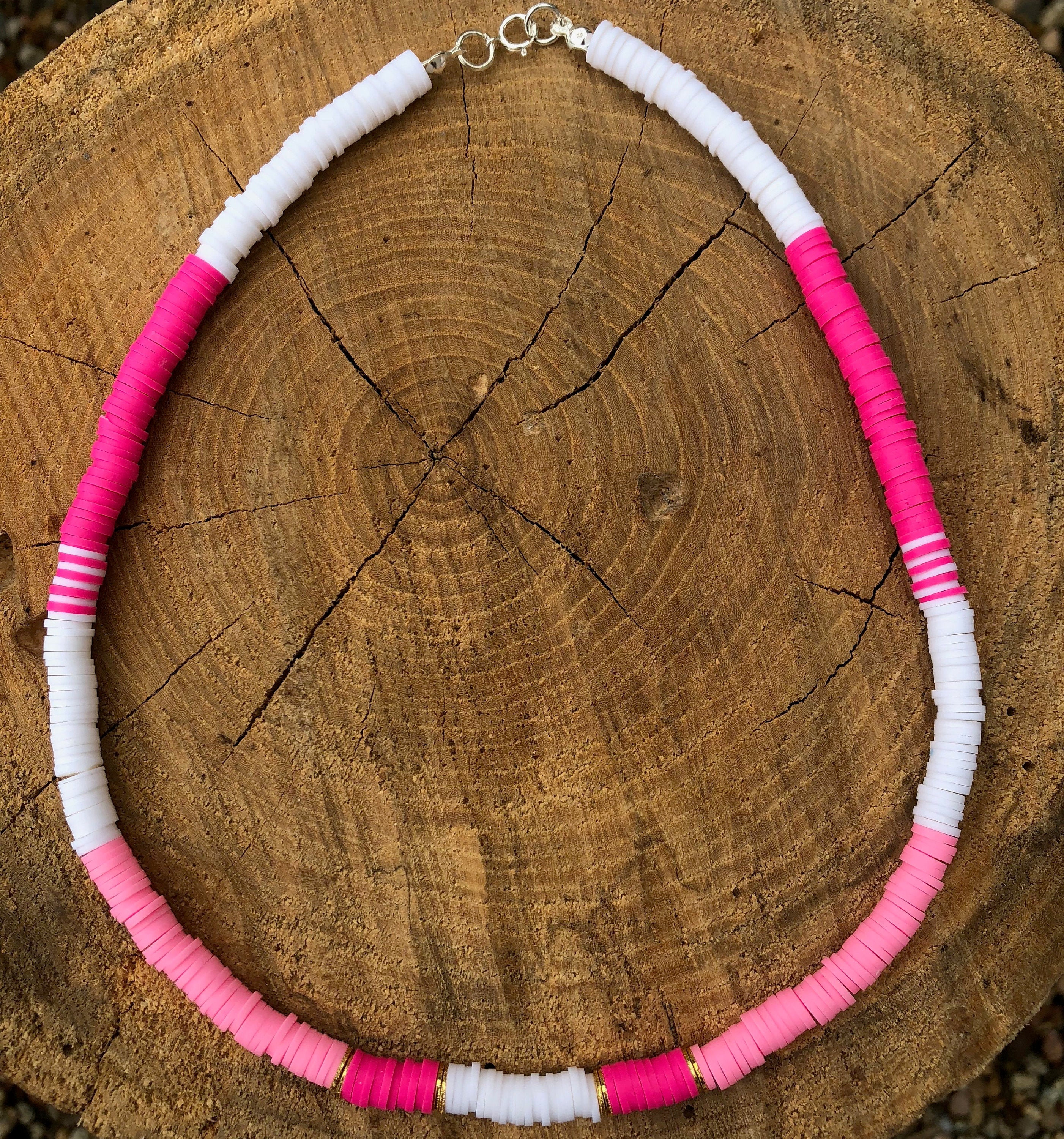 Handmade Heishi Beaded Necklace, Boho Beach Necklace, Surfer Necklace