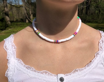 Handgemachte Heishi Perlen Halsband Halskette, Boho Strand Halskette, Surfer Halskette, Strand Halskette