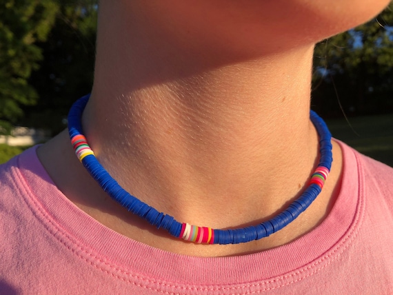 Handmade Heishi Aloha Beaded Choker Necklace, Boho Beach Necklace