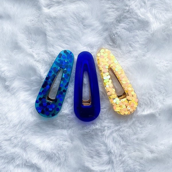 Make it Blue Make it Yellow | Set of 3 Hair Clip Barrettes | Gift for Her | Resin Hair Clips | Summer Hair Accessories