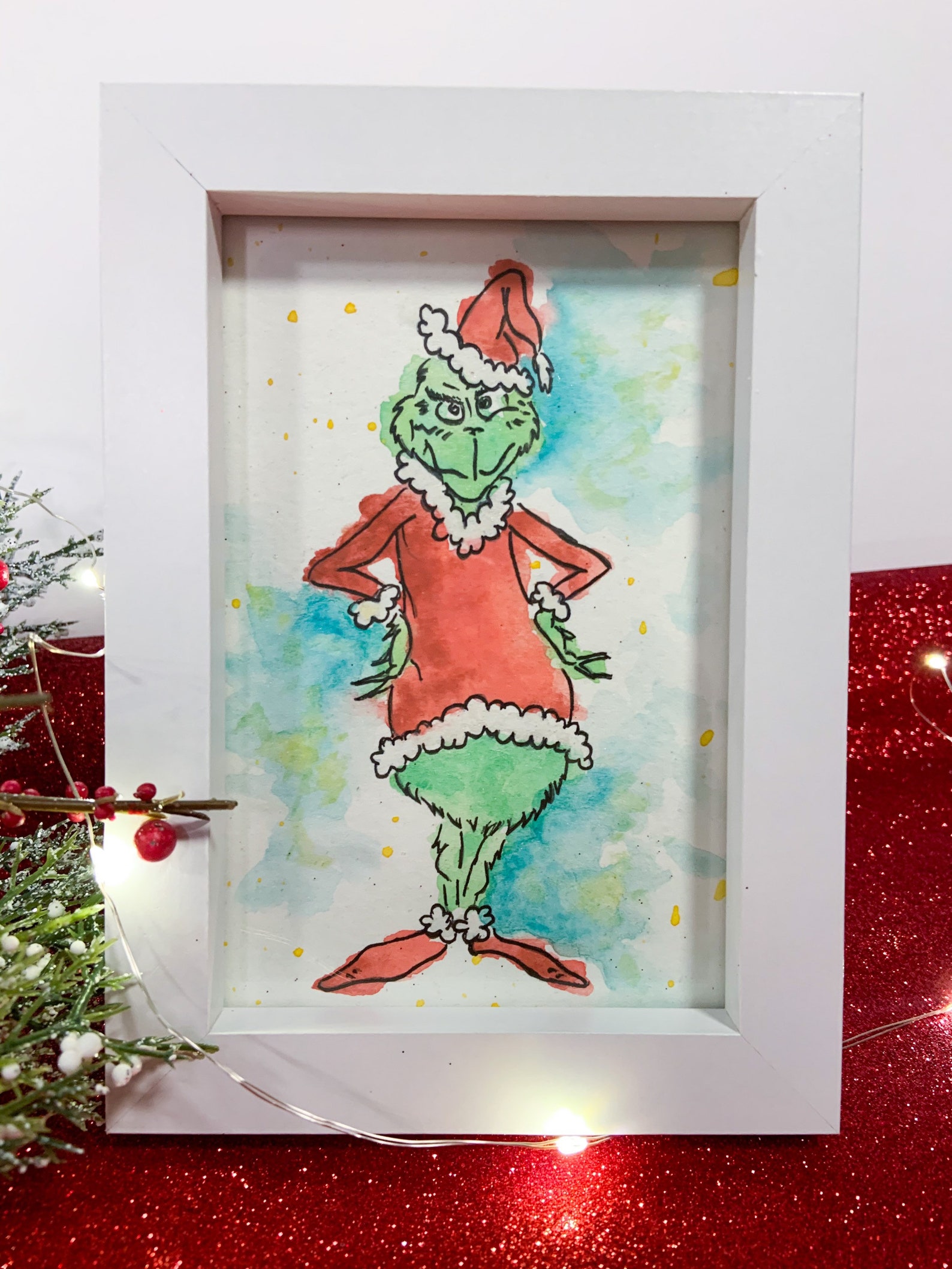 Watercolour Line Art Dr. Seuss the Grinch Painting | Etsy