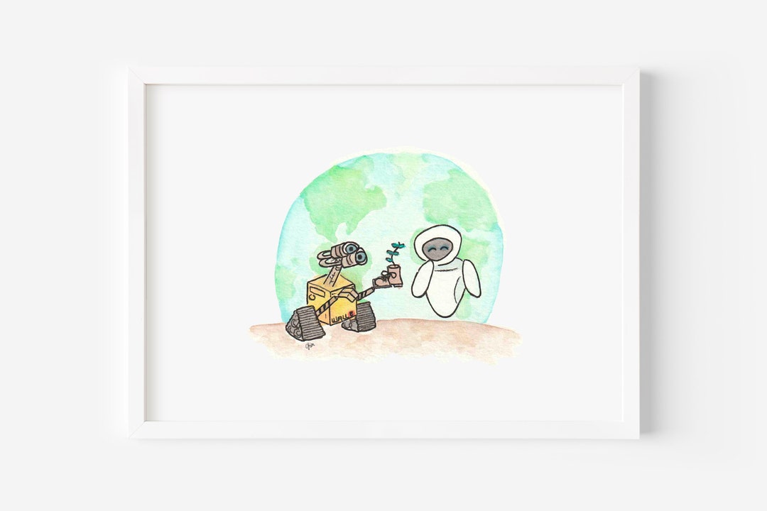 PRINTABLE DIGITAL Watercolour Art | Watercolour Line Art Wall E and Eve ...