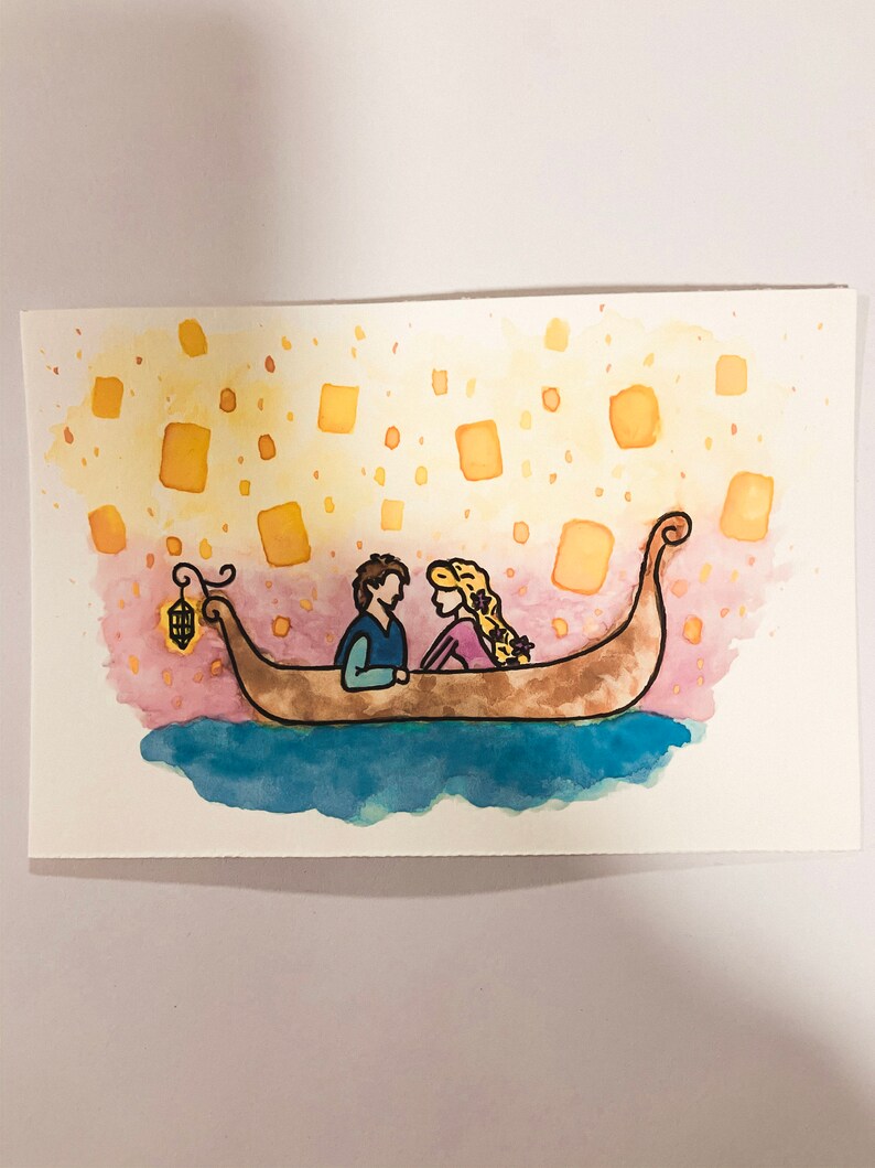 Minimalist Watercolour Disney Wall Art rapunzel and Flynn Etsy