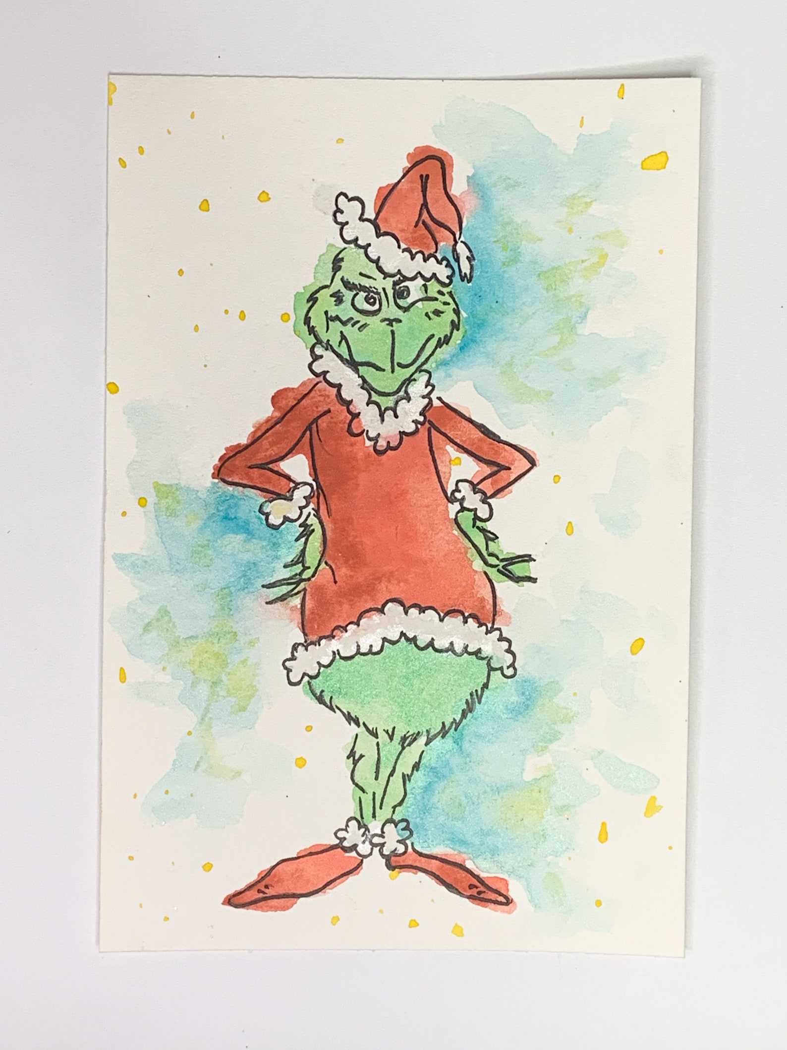 Watercolour Line Art Dr. Seuss the Grinch Painting | Etsy Canada